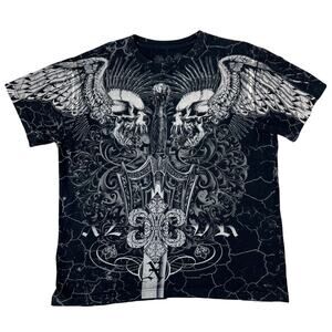 Men's Xzavier Graphic T-Shirt Skull Sword Wings Grunge Gothic Affliction Style M